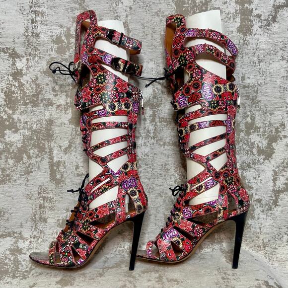 Rebecca Minkoff Rita (Sample) Knee High Gladiator Heeled Sandals in Floral - Picture 4 of 9